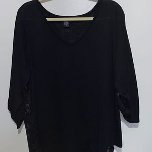 Torrid Women's 3/4 Roll Tab Sleeves Laced Back Semi-Sheer Top Black Size 3